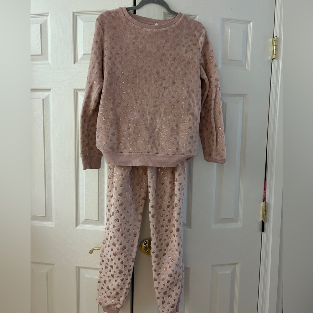 Secret Treasures Women’s Small 4-6 Pajama Set Pink Gold Glitter Heart Plush Cozy